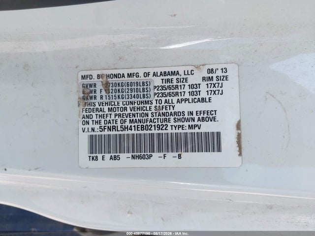 Продаж на аукціоні авто 2014 Honda Odyssey Ex, vin: 5FNRL5H41EB021922, номер лоту: 45877198