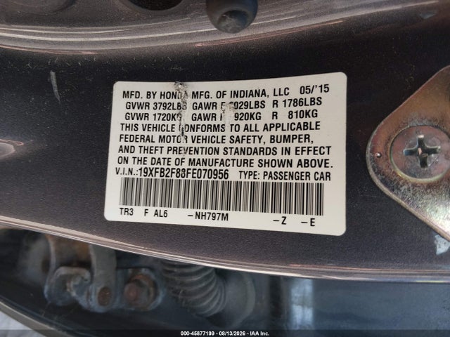 Продаж на аукціоні авто 2015 Honda Civic Ex, vin: 19XFB2F88FE070956, номер лоту: 45877199