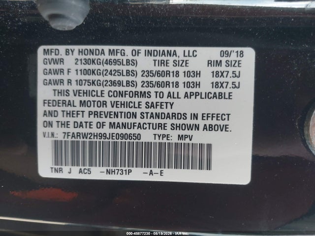 7FARW2H99JE090650 Honda Cr-v Touring