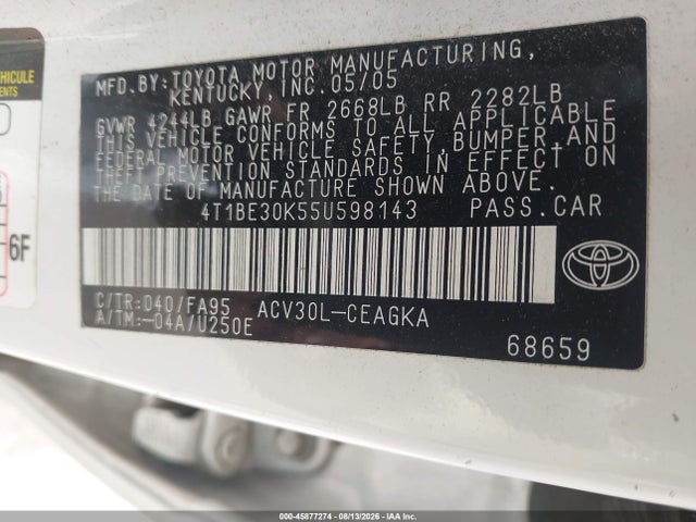 Aukcja sprzedaży 2005 Toyota Camry Xle, vin: 4T1BE30K55U598143, numer aukcji: 45877274
