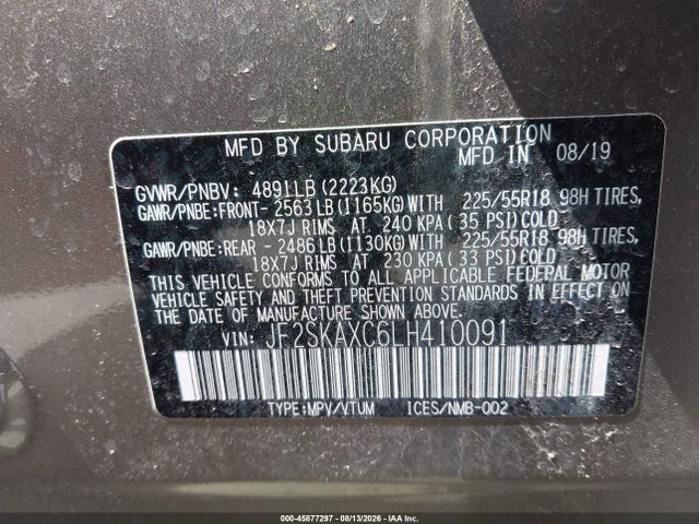 Auction sale of the 2020 Subaru Forester Touring, vin: JF2SKAXC6LH410091, lot number: 45877297