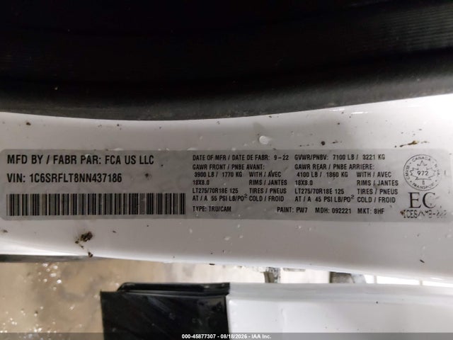 Продаж на аукціоні авто 2022 Ram 1500 Rebel, vin: 1C6SRFLT8NN437186, номер лоту: 45877307