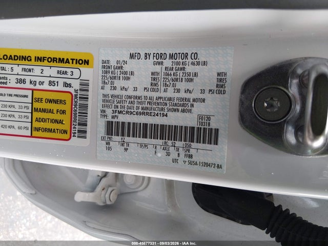 2024 Ford Bronco Sport Outer Banks მანქანა იყიდება აუქციონზე, vin: 3FMCR9C69RRE24194, აუქციონის ნომერი: 45877331