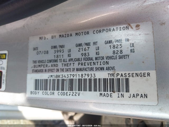 Aukcja sprzedaży 2009 Mazda Mazda3 S Touring, vin: JM1BK343791187933, numer aukcji: 45877367