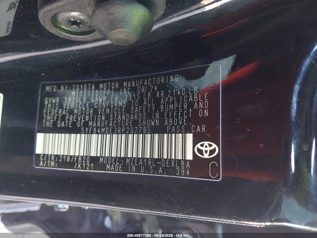 Продажа на аукционе авто 2024 Toyota Corolla Le, vin: 5YFB4MDE3RP207785, номер лота: 45877368