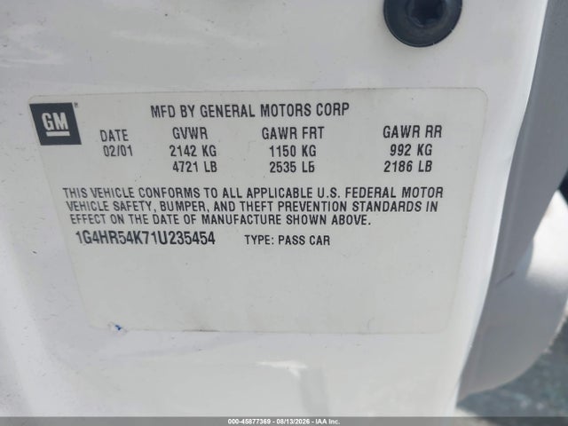 Продаж на аукціоні авто 2001 Buick Lesabre Limited, vin: 1G4HR54K71U235454, номер лоту: 45877369