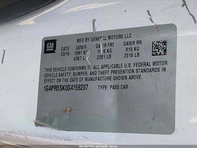 Buick Verano Convenience Group 2016 1G4PR5SK0G4158207 Image 9