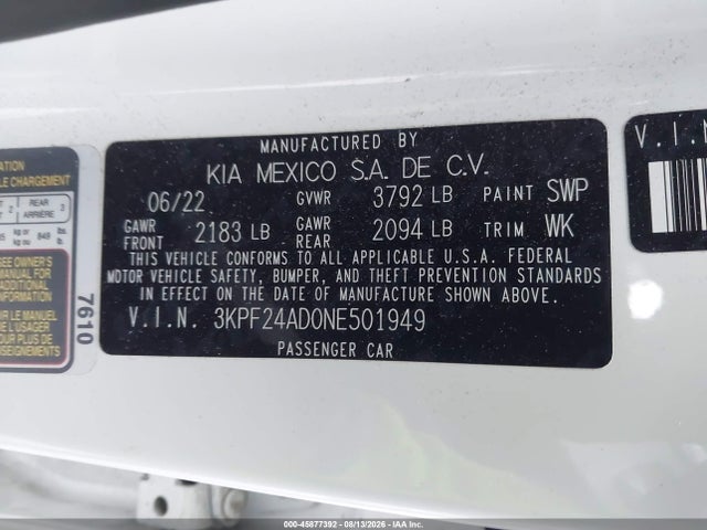 Продажа на аукционе авто 2022 Kia Forte Lxs, vin: 3KPF24AD0NE501949, номер лота: 45877392