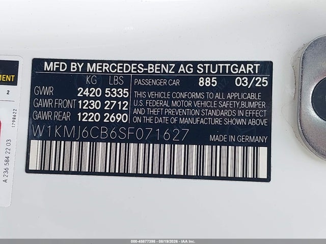 45877398 :رقم المزاد ، W1KMJ6CB6SF071627 vin ، 2025 Mercedes-benz Amg Cle 53 مزاد بيع