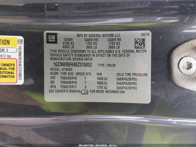 Продажа на аукционе авто 2014 Chevrolet Silverado 1500 Lt, vin: 1GCNKREH4EZ319052, номер лота: 45877399