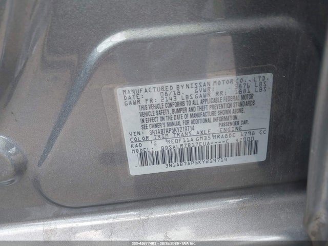 Продажа на аукционе авто 2019 Nissan Sentra Sr, vin: 3N1AB7AP5KY219714, номер лота: 45877403