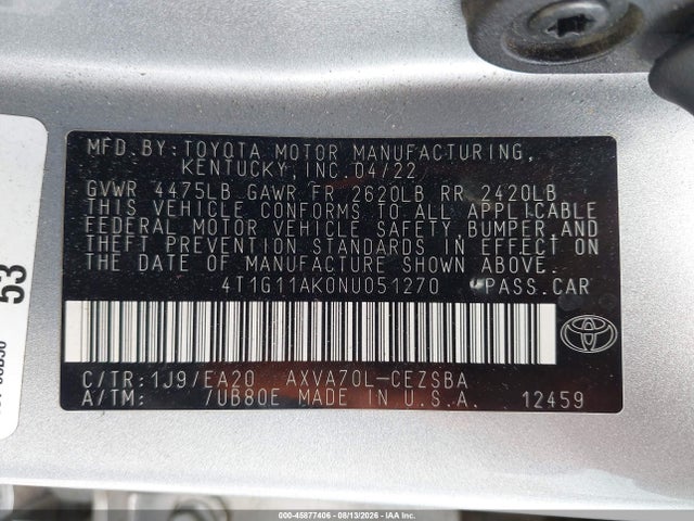 Toyota CAMRY SE 2022 4T1G11AK0NU051270 Image 9