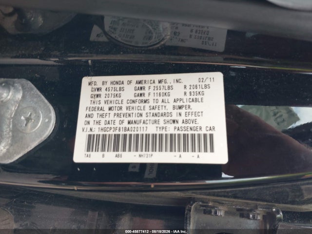 Aukcja sprzedaży 2011 Honda Accord 3.5 Ex-l, vin: 1HGCP3F81BA020117, numer aukcji: 45877412