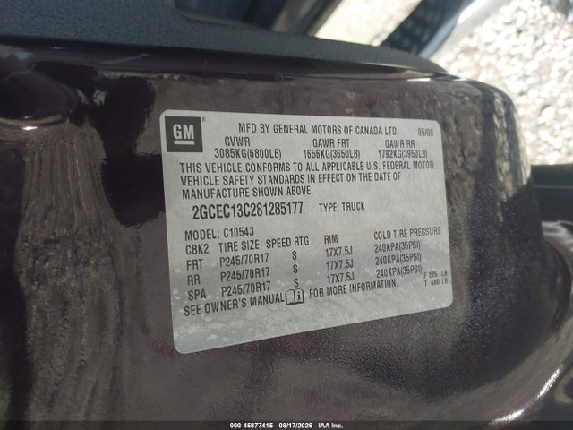 2008 Chevrolet Silverado 1500 Ls მანქანა იყიდება აუქციონზე, vin: 2GCEC13C281285177, აუქციონის ნომერი: 45877415