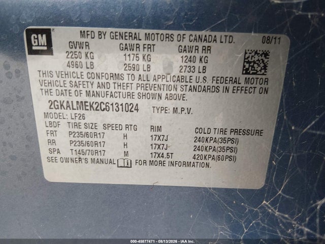 2012 Gmc Terrain Sle-1 მანქანა იყიდება აუქციონზე, vin: 2GKALMEK2C6131024, აუქციონის ნომერი: 45877471