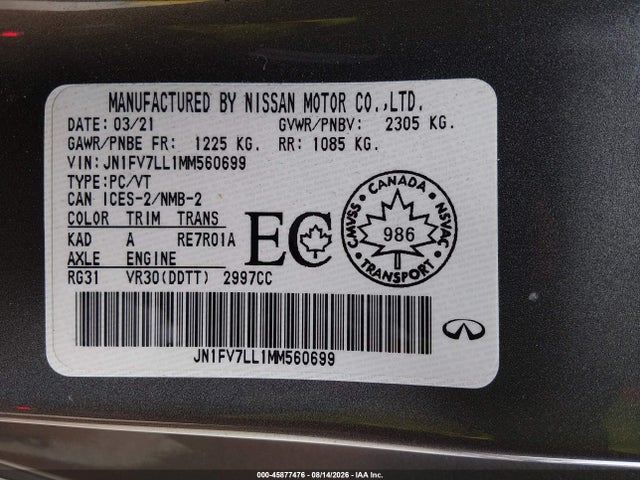 Продажа на аукционе авто 2021 Infiniti Q60 Red Sport 400 Awd, vin: JN1FV7LL1MM560699, номер лота: 45877476