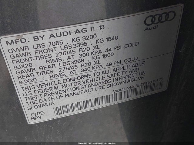 Продажа на аукционе авто 2014 Audi Q7 3.0 Tdi Premium, vin: WA1LMAFE2ED011473, номер лота: 45877483