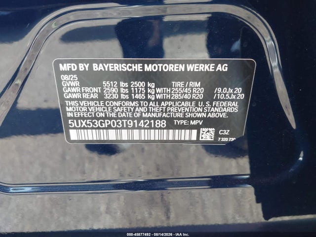 Aukcja sprzedaży 2026 Bmw X3 30 Xdrive, vin: 5UX53GP03T9142188, numer aukcji: 45877492