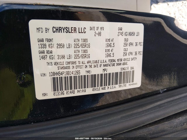 Продажа на аукционе авто 2008 Dodge Grand Caravan Sxt, vin: 1D8HN54P18B141265, номер лота: 45877498