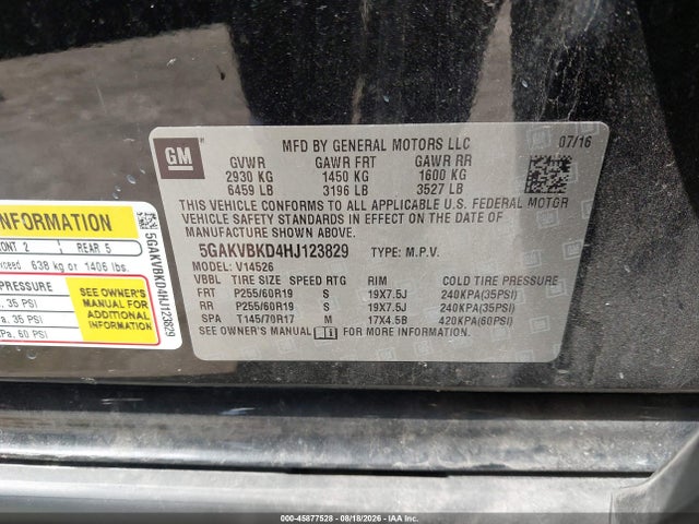 Продаж на аукціоні авто 2017 Buick Enclave Leather, vin: 5GAKVBKD4HJ123829, номер лоту: 45877528