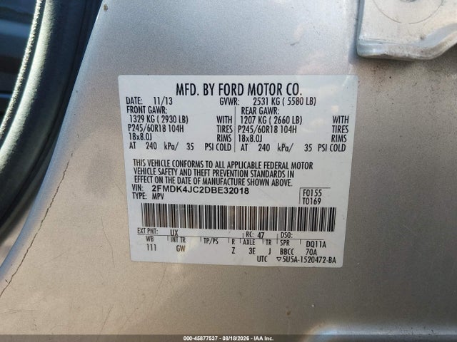 Aukcja sprzedaży 2013 Ford Edge Sel, vin: 2FMDK4JC2DBE32018, numer aukcji: 45877537