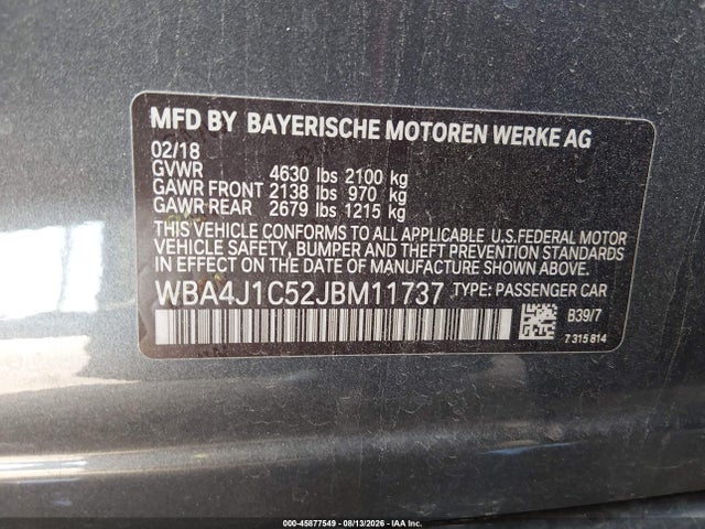 BMW 430i Gran Coupe 2018 WBA4J1C52JBM11737 Image 9