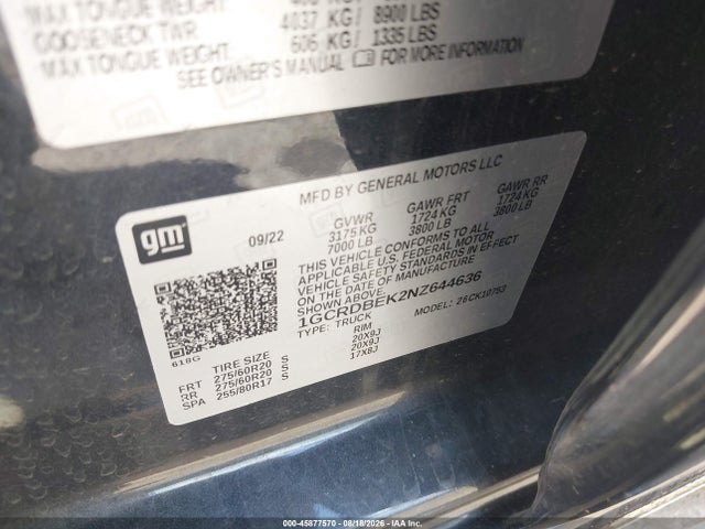 45877570 :رقم المزاد ، 1GCRDBEK2NZ644636 vin ، 2022 Chevrolet Silverado 1500 4wd  Standard Bed Custom مزاد بيع