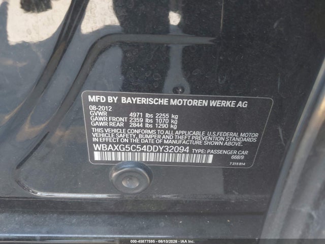 2013 Bmw 528i მანქანა იყიდება აუქციონზე, vin: WBAXG5C54DDY32094, აუქციონის ნომერი: 45877595