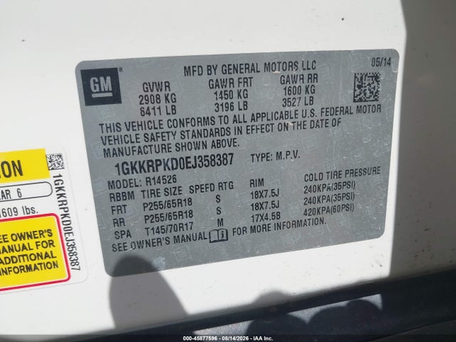 Продажа на аукционе авто 2014 Gmc Acadia Sle-2, vin: 1GKKRPKD0EJ358387, номер лота: 45877596