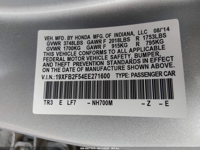 Honda Civic Lx 2014 19XFB2F54EE271600 Image 9