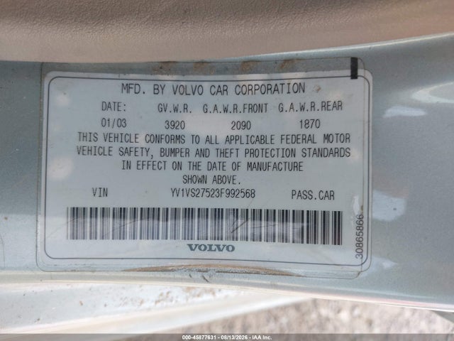 2003 Volvo S40 A მანქანა იყიდება აუქციონზე, vin: YV1VS27523F992568, აუქციონის ნომერი: 45877631