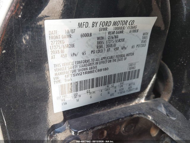 Aukcja sprzedaży 2008 Ford Super Duty F-250 Srw King Ranch, vin: 1FTSW21R88EC68180, numer aukcji: 45877642