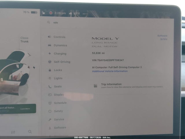 Продажа на аукционе авто 2023 Tesla Model Y Awd/long Range Dual Motor All-wheel Drive, vin: 7SAYGAEE6PF706347, номер лота: 45877666