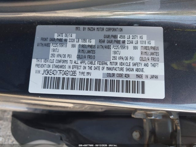 2015 Mazda Cx-5 Grand Touring მანქანა იყიდება აუქციონზე, vin: JM3KE4DY7F0491085, აუქციონის ნომერი: 45877668