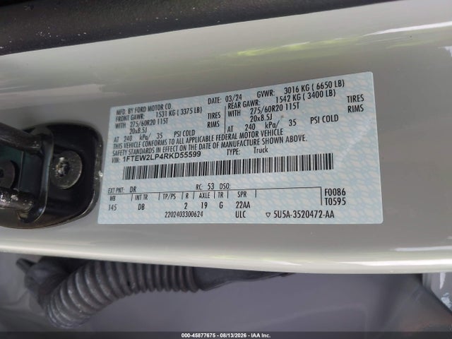 Продажа на аукционе авто 2024 Ford F-150 Stx, vin: 1FTEW2LP4RKD55599, номер лота: 45877675