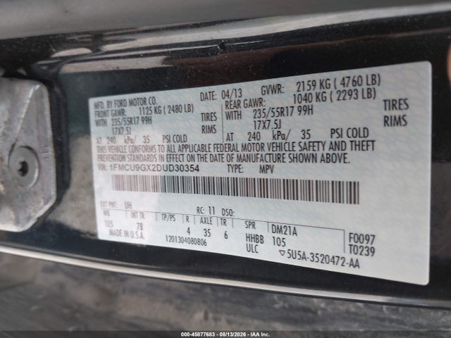 Продажа на аукционе авто 2013 Ford Escape Se, vin: 1FMCU9GX2DUD30354, номер лота: 45877683