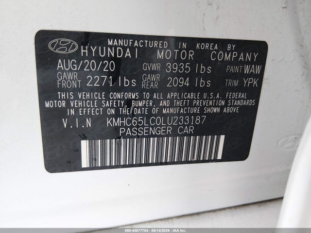 Продаж на аукціоні авто 2020 Hyundai Ioniq Hybrid Blue, vin: KMHC65LC0LU233187, номер лоту: 45877704