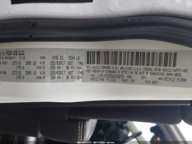 45877727 :رقم المزاد ، 1C4PJMCB7GW333075 vin ، 2016 Jeep Cherokee Latitude مزاد بيع
