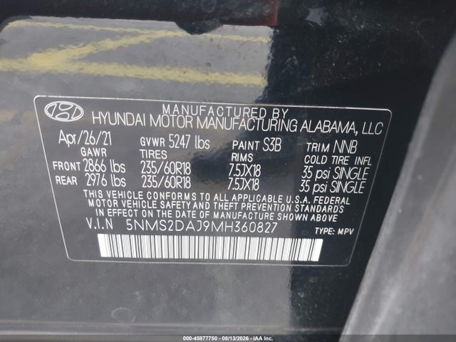 Продаж на аукціоні авто 2021 Hyundai Santa Fe Sel, vin: 5NMS2DAJ9MH360827, номер лоту: 45877750