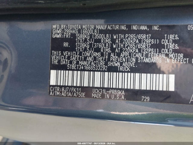 Aukcja sprzedaży 2006 Toyota Tundra Sr5 V8, vin: 5TBET34166S533292, numer aukcji: 45877767