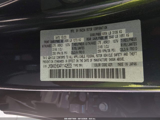 Продажа на аукционе авто 2024 Mazda Cx-90 3.3 Turbo Premium Plus, vin: JM3KKEHD4R1142633, номер лота: 45877800