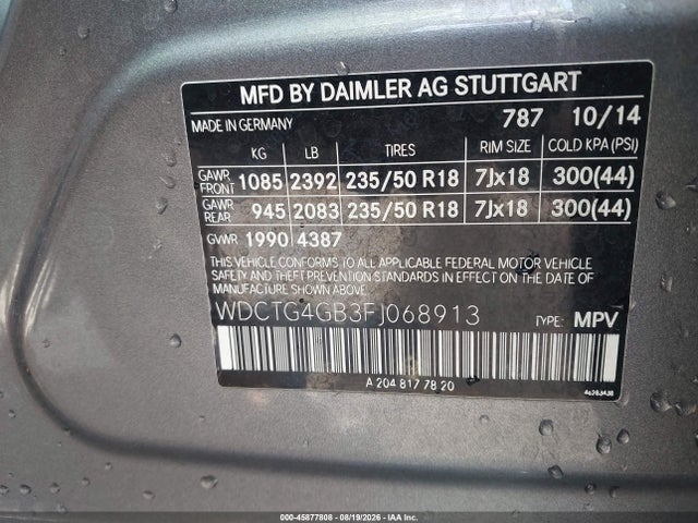45877808 :رقم المزاد ، WDCTG4GB3FJ068913 vin ، 2015 Mercedes-benz Gla 250 4matic مزاد بيع