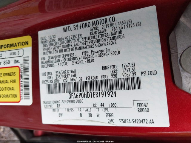 Продажа на аукционе авто 2014 Ford Fusion Se, vin: 3FA6P0HD1ER191924, номер лота: 45877822