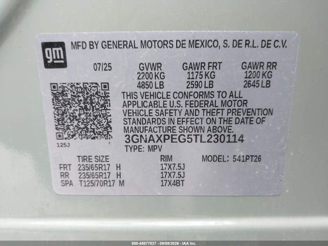 Продаж на аукціоні авто 2026 Chevrolet Equinox Awd Lt, vin: 3GNAXPEG5TL230114, номер лоту: 45877827