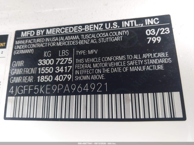 Aukcja sprzedaży 2023 Mercedes-benz Gls 450 4matic, vin: 4JGFF5KE9PA964921, numer aukcji: 45877841