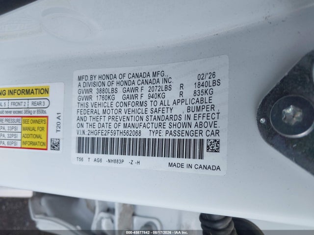 Honda Civic Sport 2026 2HGFE2F59TH562068 Image 9
