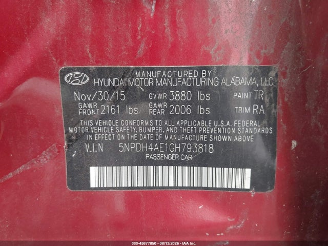 Aukcja sprzedaży 2016 Hyundai Elantra Se, vin: 5NPDH4AE1GH793818, numer aukcji: 45877850