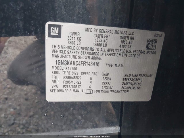 2015 Chevrolet Tahoe Ls მანქანა იყიდება აუქციონზე, vin: 1GNSKAKC4FR143416, აუქციონის ნომერი: 45877856