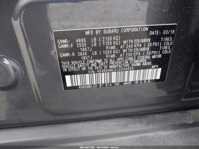 Subaru Outback 2.5i Limited 2018 4S4BSANCXJ3344054 Image 9