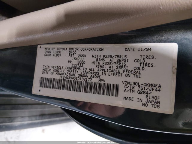 Продаж на аукціоні авто 1995 Toyota 4runner Vn39 Sr5, vin: JT3VN39W5S0182172, номер лоту: 45877909